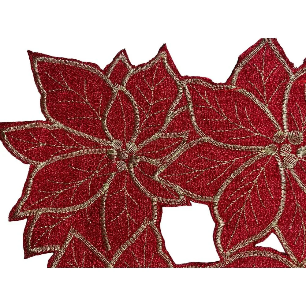 Elrene Poinsettia Cut Work Embroidery Red Gold Centerpiece Table Runner 13